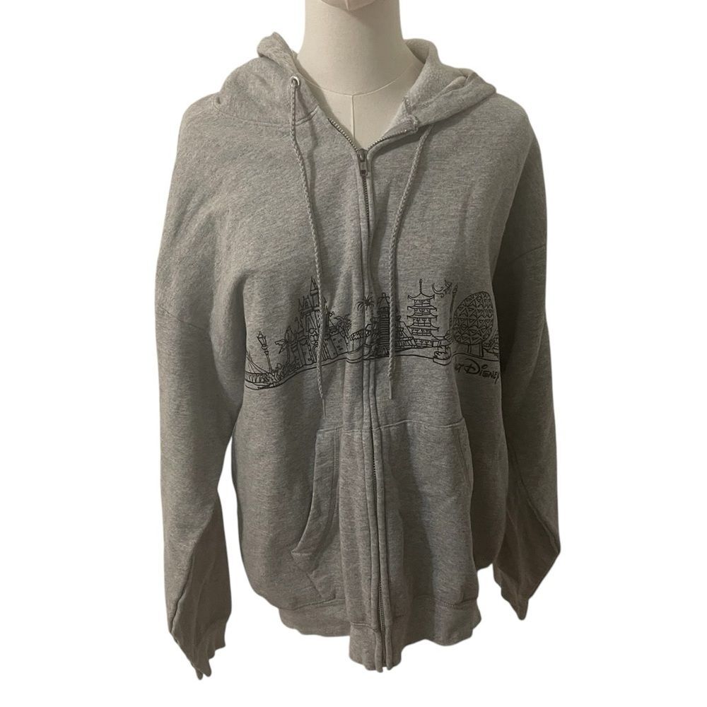 Disneyland Hanes Walt Disney World Gray Zip-Up Hoodie with Graphic Design Size L